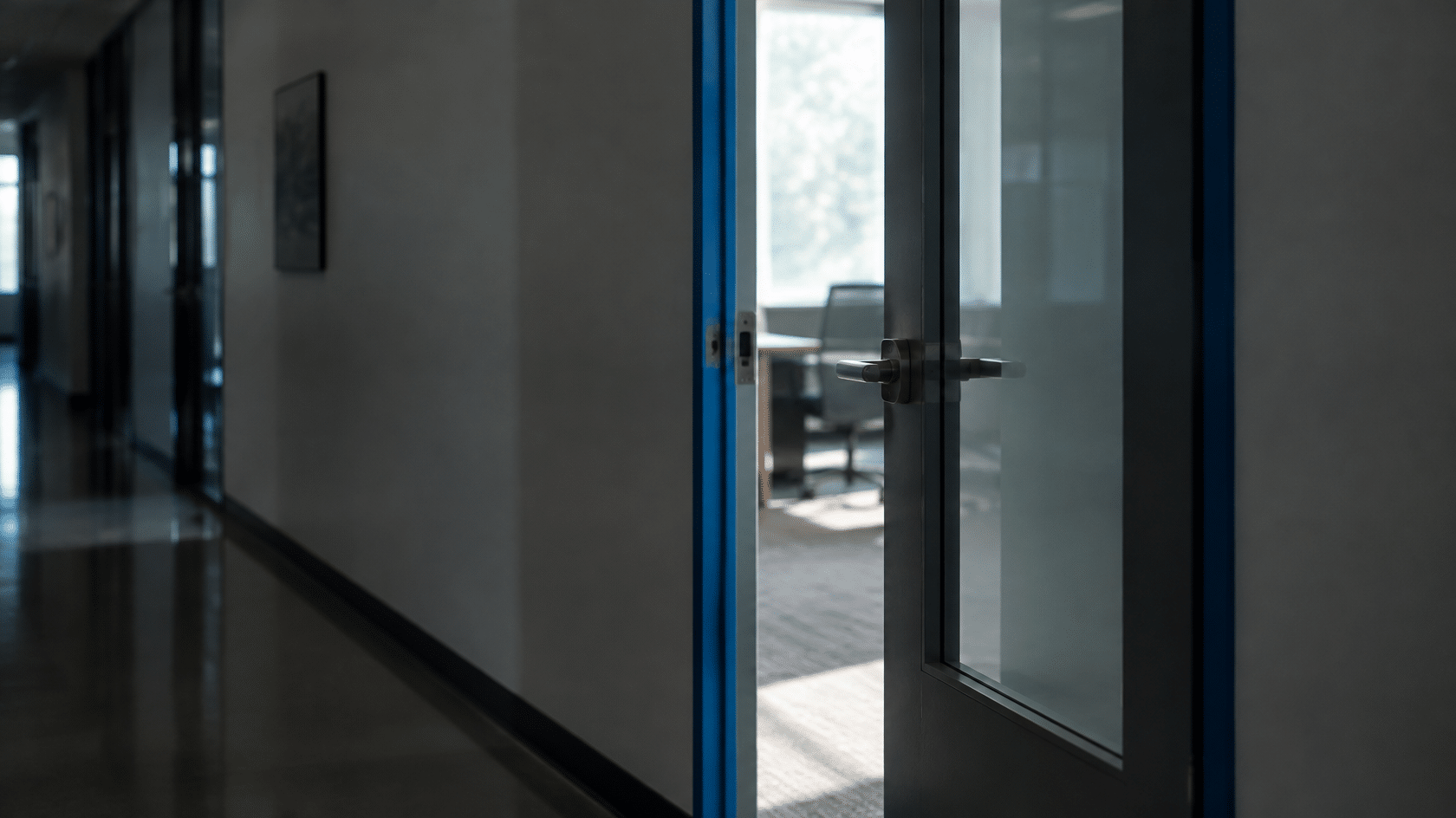 Blog-101426 Ransomware takedown concept: office door left ajar, representing the open entry points ransomware gangs exploit