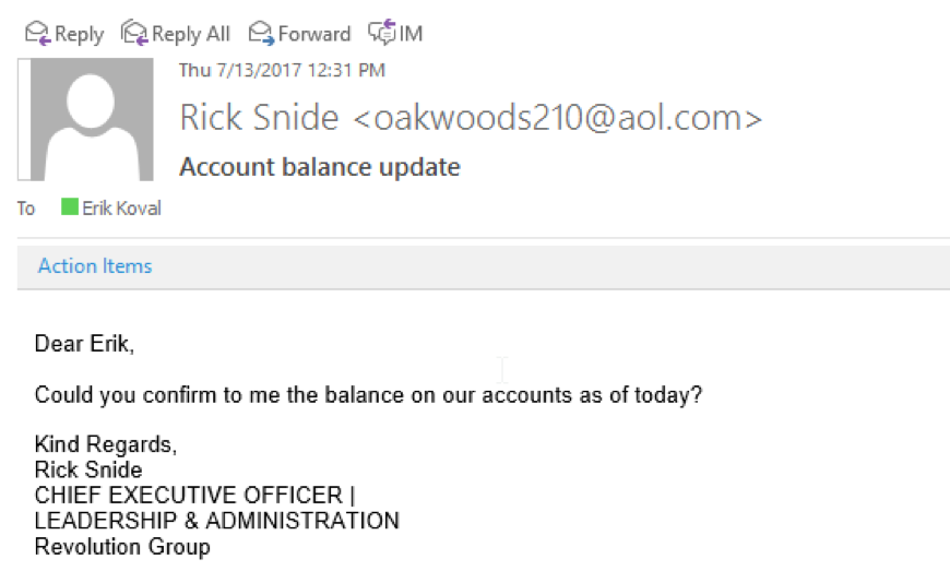 Phishing email example